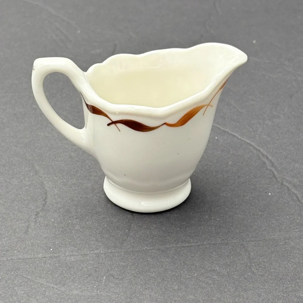 Vintage USA Ceramic Coffee Creamer Brown Orange Stripe Mid Century‎ Diner Retro